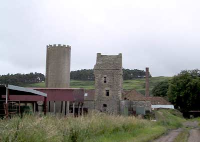 The ruins of Collairnie Castle amidst a working farm