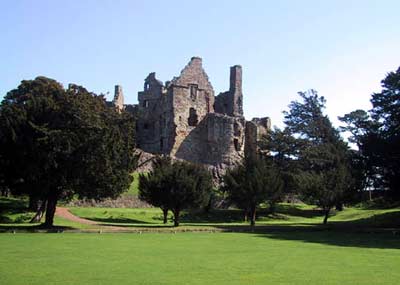 Back view of Dirleton's Castle from the gardens