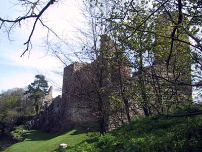 Back view and river side of Hailes Castle